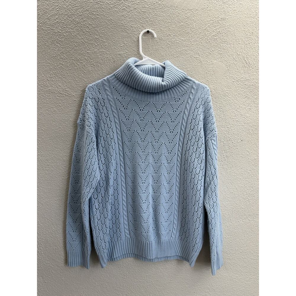 Unbranded Womens Sweater Size Large Blue Open Knit Long Sleeve Turtleneck